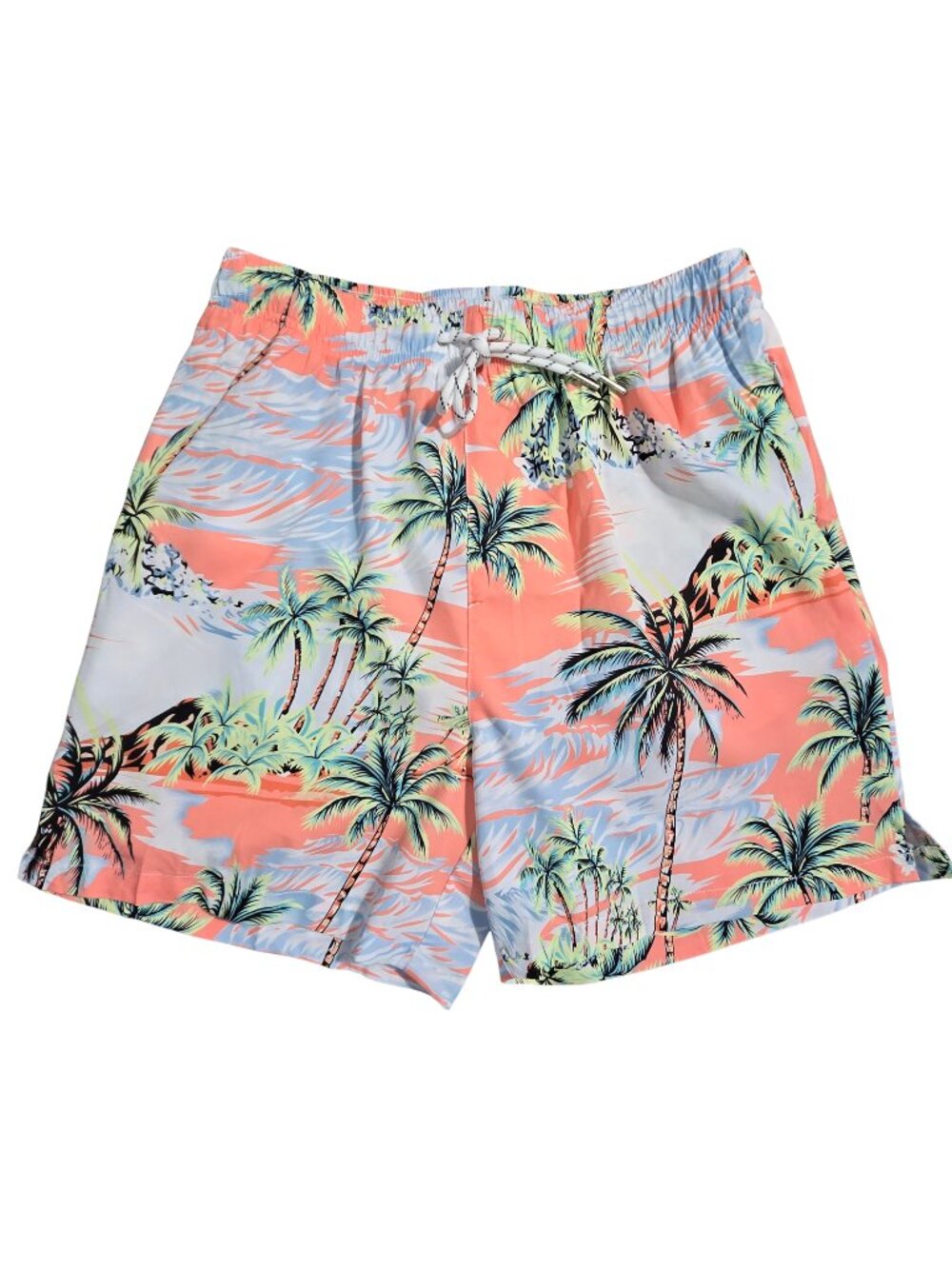 NWOT | Pink & Blue Tropical Palm Tree Graphic Mesh Lined Swim Shorts | Medium